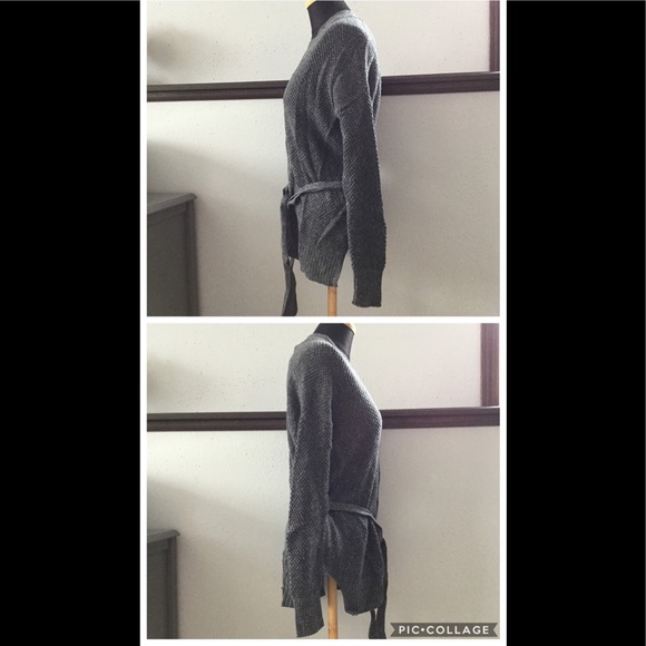 Gray open front belted cardigan - Picture 8 of 8